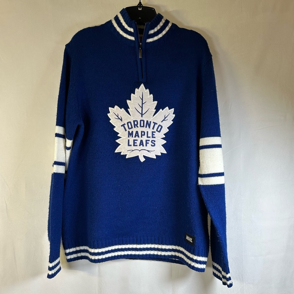 NHL Vintage Toronto Maple Leafs 1/4 Zip Knit Sweater Jersey-look. Size M